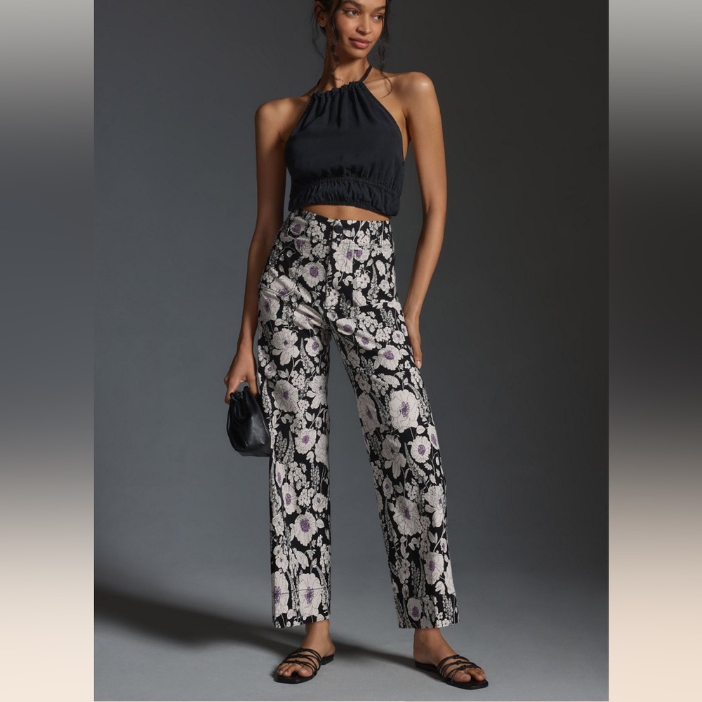 The Colette Cropped Wide-Leg Printed Pants, Maeve by Anthropology